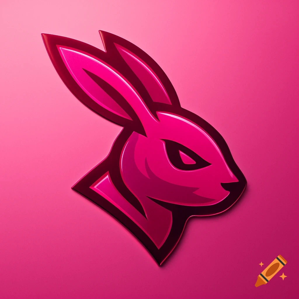 A stylized pink bunny head logo with a determined expression, set against a pink background.