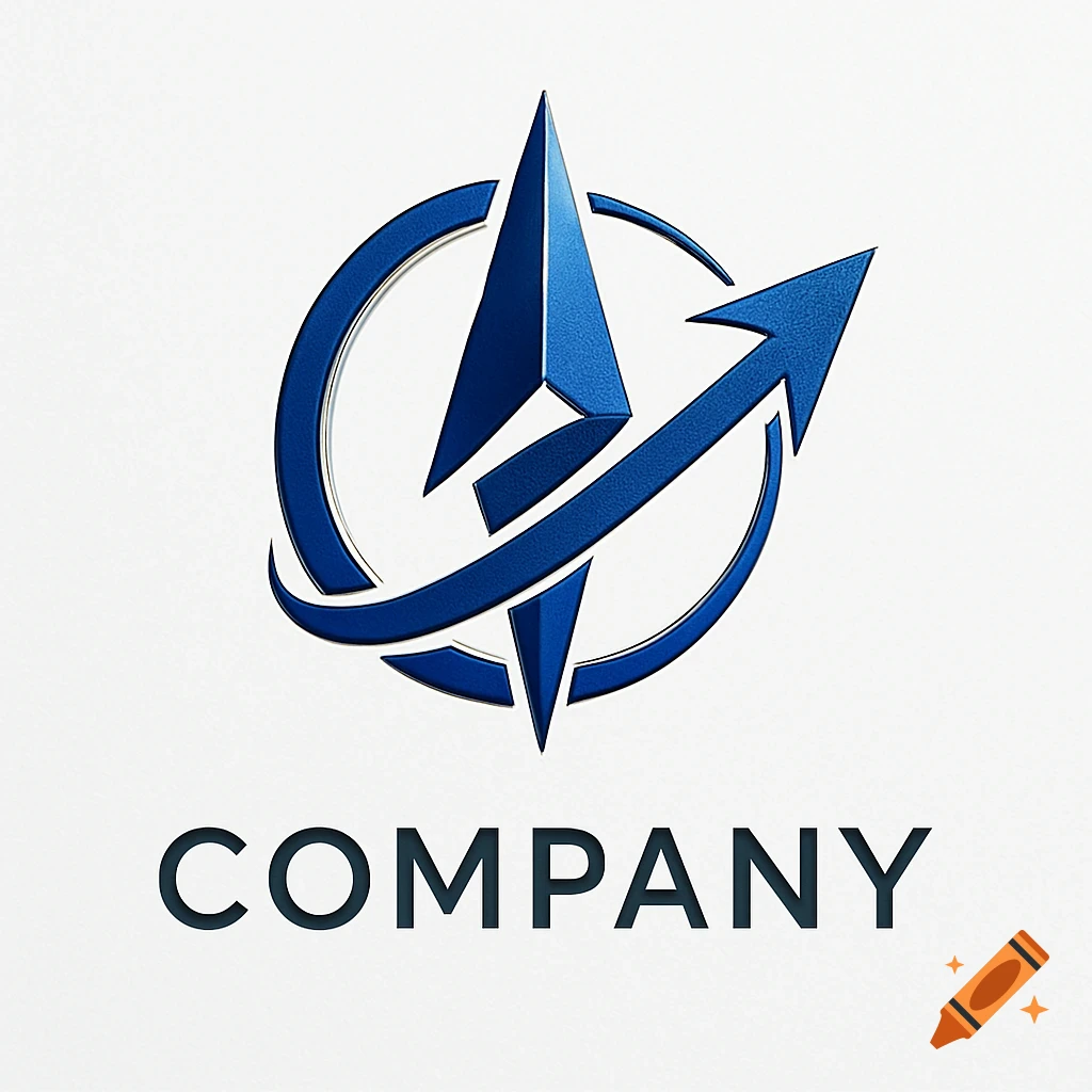 Blue abstract compass and arrow logo with orbiting elements above the word COMPANY on a white background.