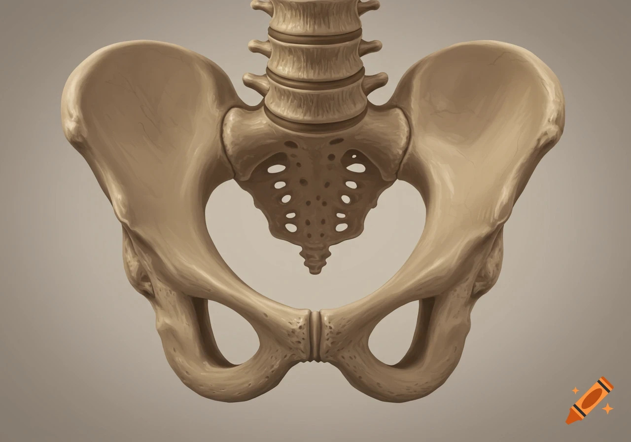 Anatomical illustration of a human pelvic bone, viewed from the front.