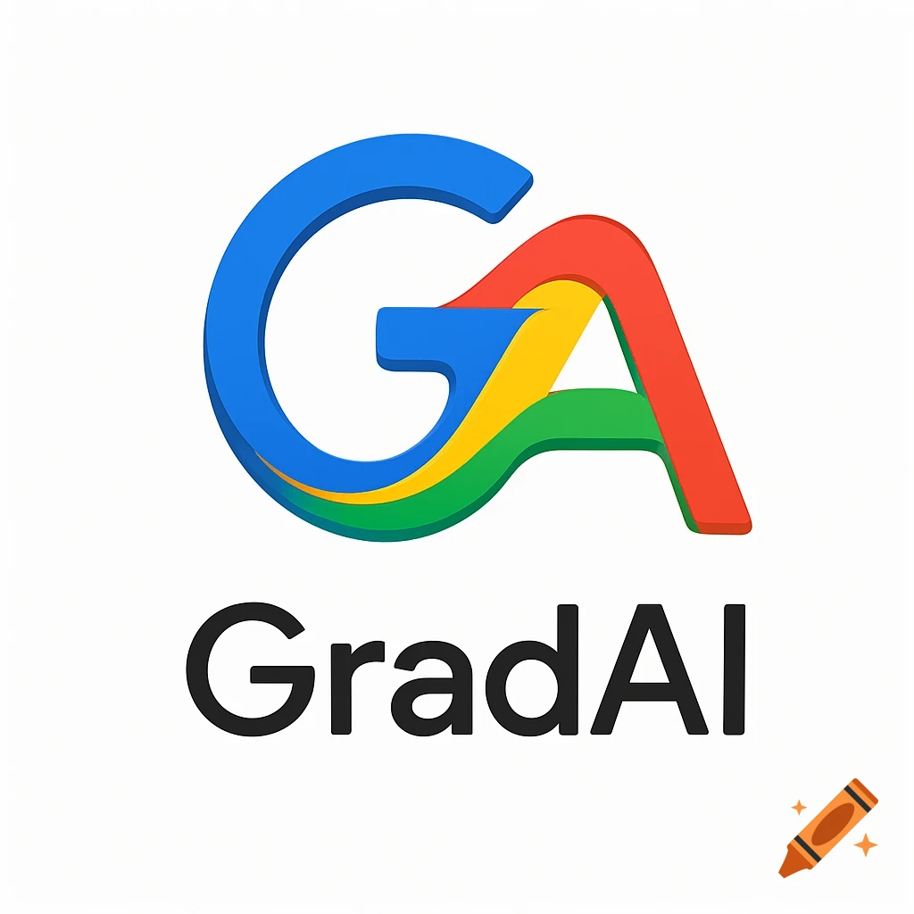 A colorful, stylized 'GA' logo in Google's iconic style, with the word 'GradAI' in black text below it.