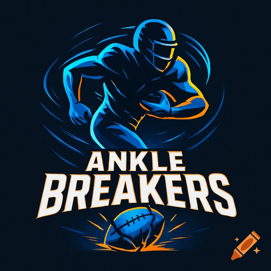 Stylized logo featuring a blue and orange football player running with a ball, above the words 'ANKLE BREAKERS' and an exploding football.