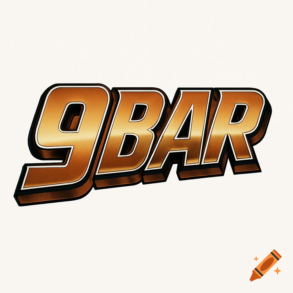 Metallic coffee-colored '9BAR' text logo in a retro style.