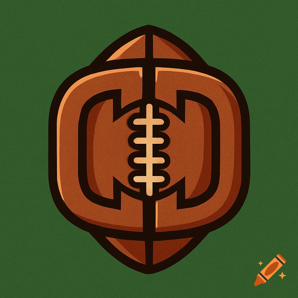 A stylized brown American football logo with the letters C and D forming its outline, against a textured green background.