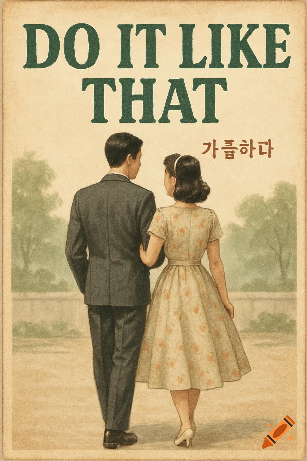 Vintage illustration of a 1950s couple walking arm-in-arm from behind, with the title "DO IT LIKE THAT" above.
