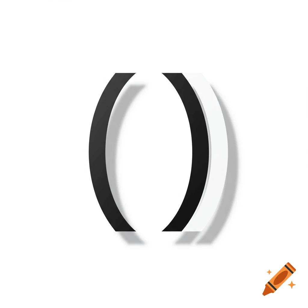 Two sets of curved, abstract shapes resembling parentheses, one black and one white, casting shadows on a white background.