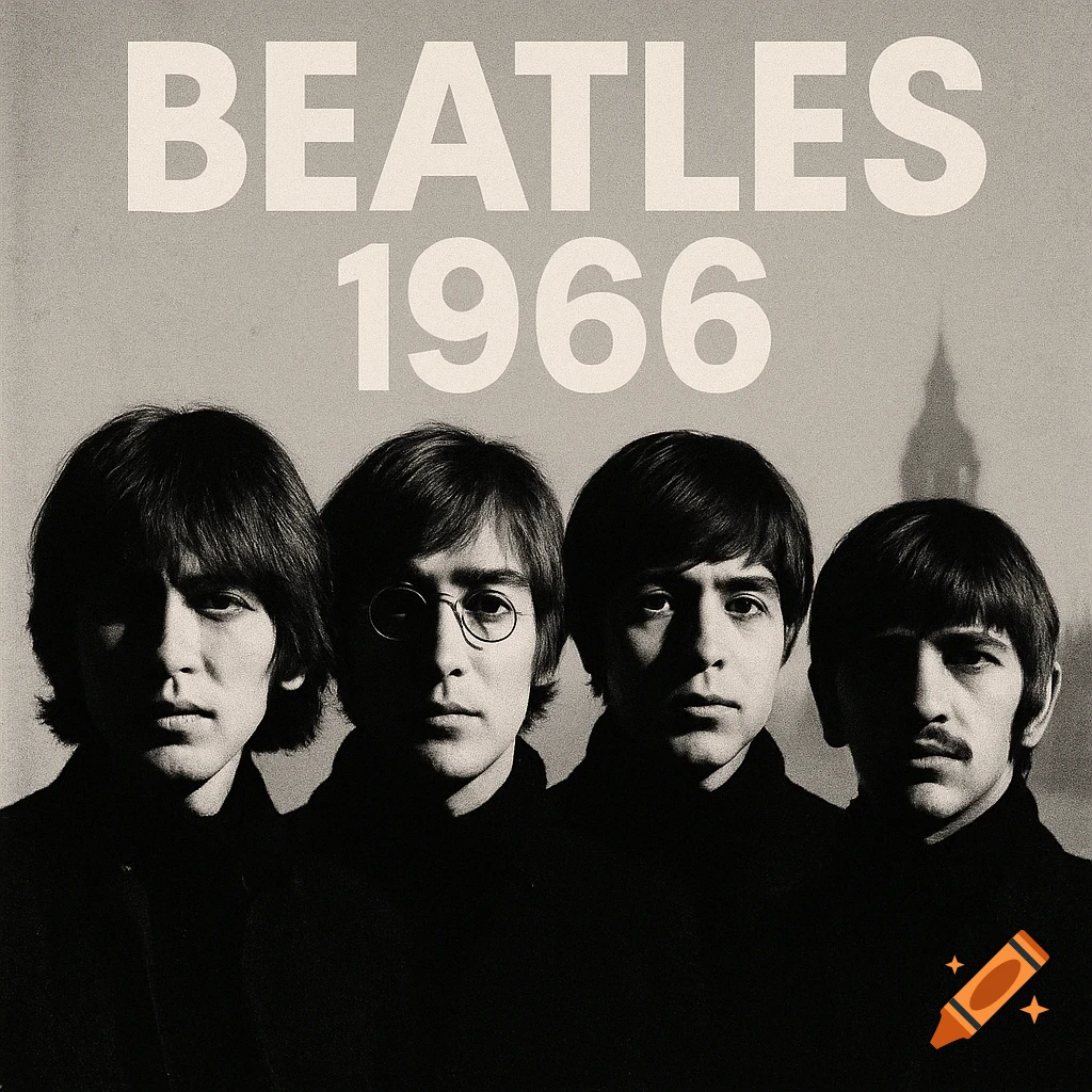 Black and white album cover featuring a portrait of The Beatles with the text 'BEATLES 1966' above them.