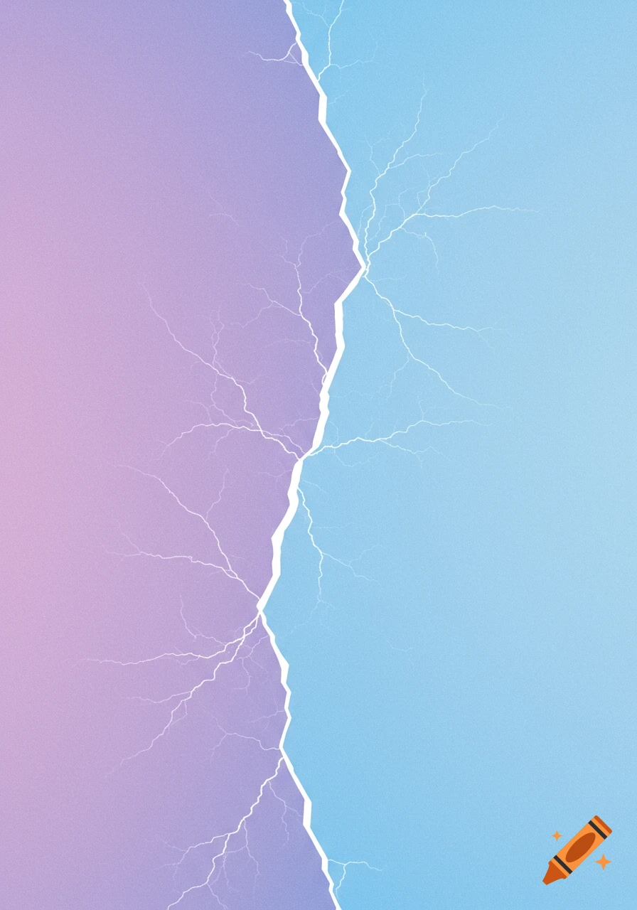 Abstract background with a vertical jagged white line splitting light purple and light blue gradients, with white lightning bolts.