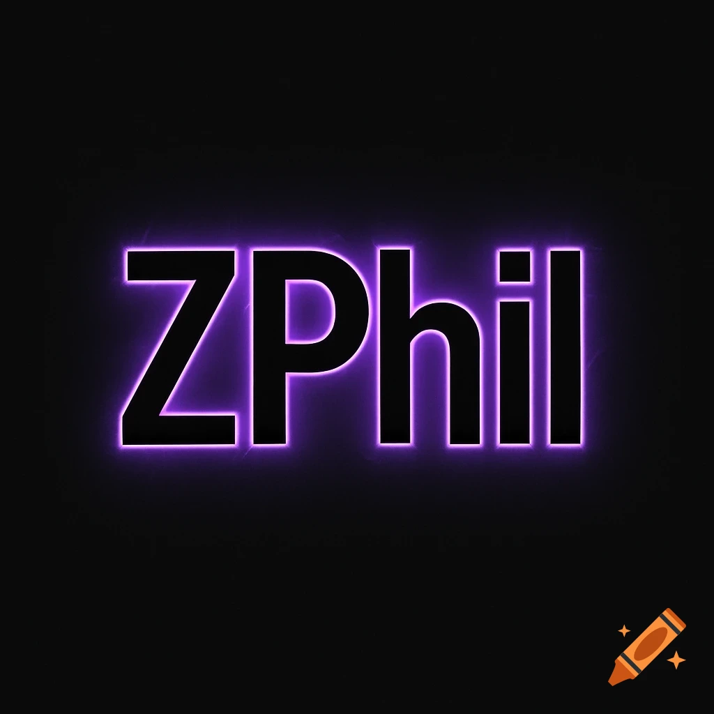 A minimalistic logo with the bold black text "ZPhil" outlined in vivid purple neon glow, centered on a black background.