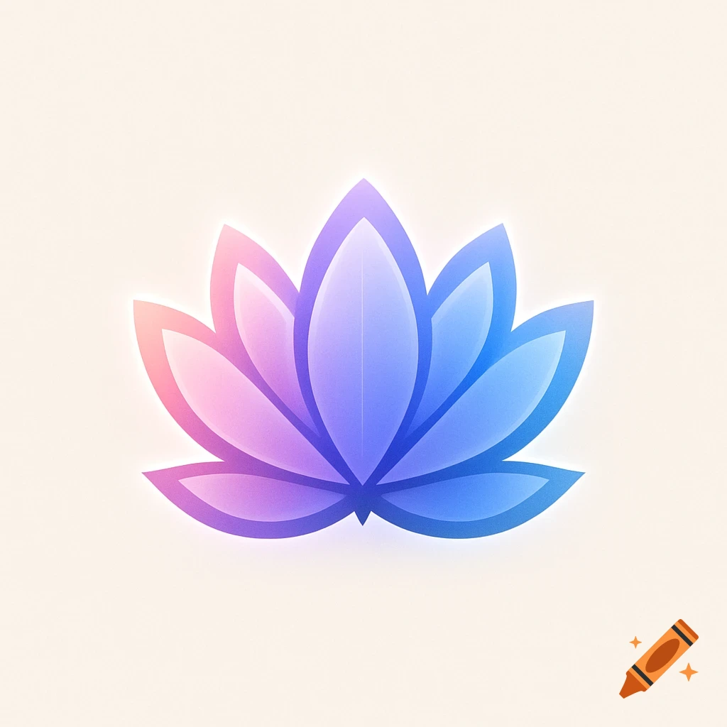 Stylized colorful lotus flower logo with pink, purple, and blue gradient petals on a light background.