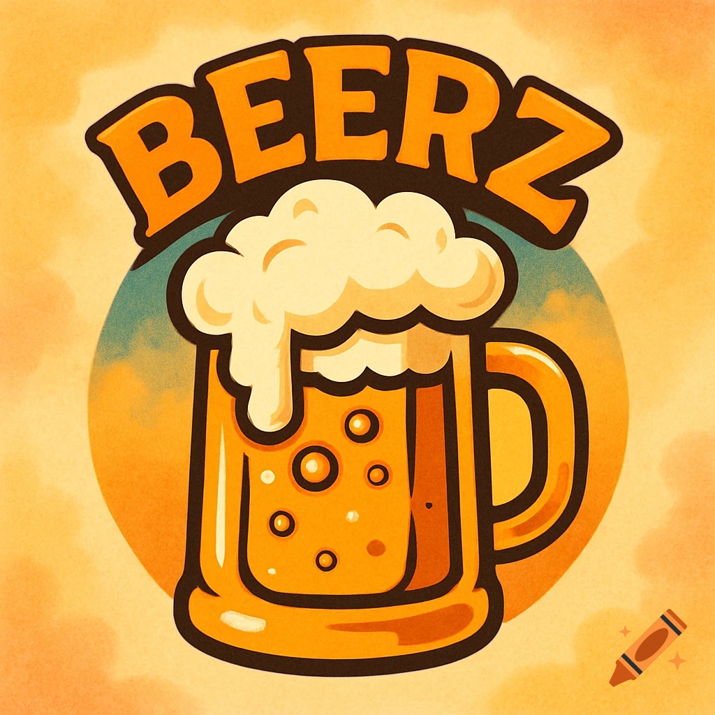 Cartoony logo of an orange beer mug with foam, bubbles, and 'BEERZ' text above on a textured background.