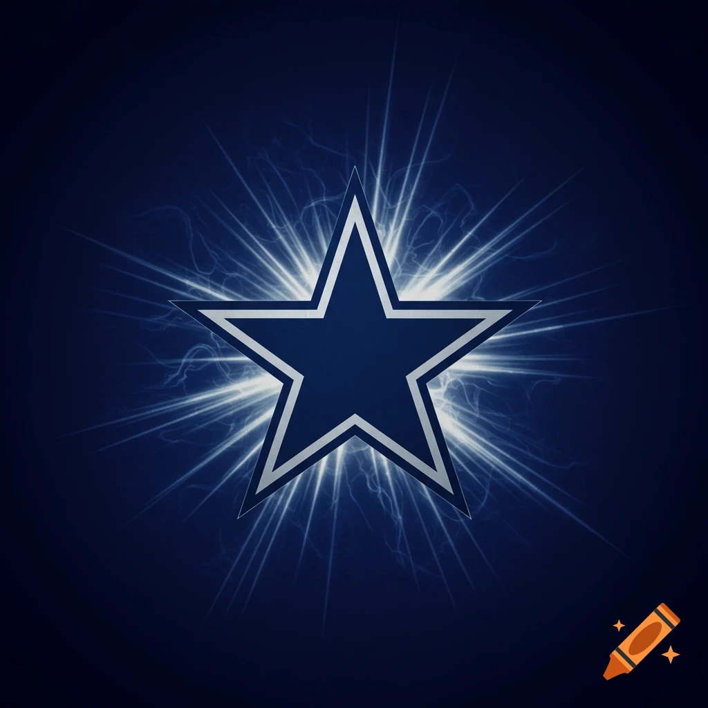 Dallas Cowboys star logo with a bright white glow on a dark blue background.