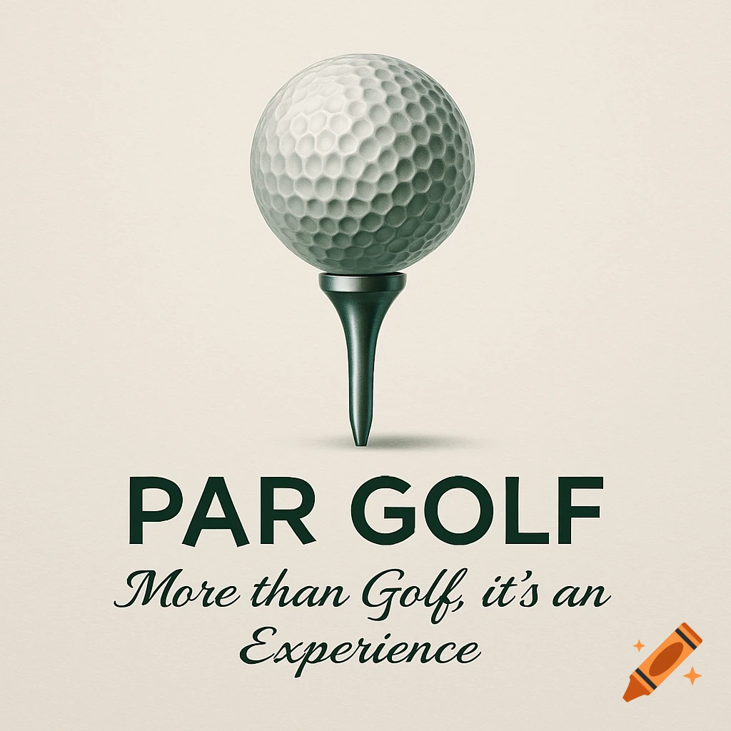 A golf ball on a tee, above the text 'PAR GOLF' and 'More than Golf, it's an Experience' on a light background.
