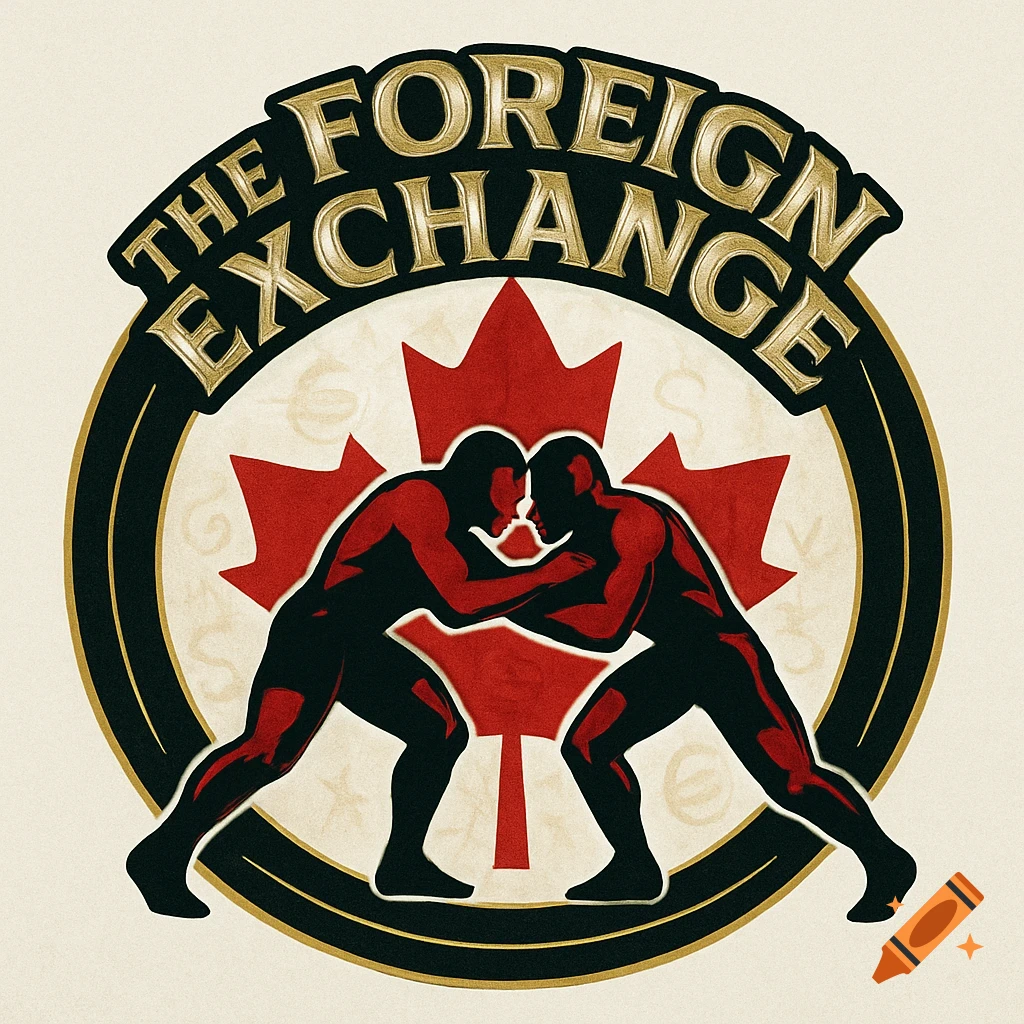Logo for a Canadian wrestling team, 'The Foreign Exchange', featuring two stylized wrestlers grappling in front of a red maple leaf.