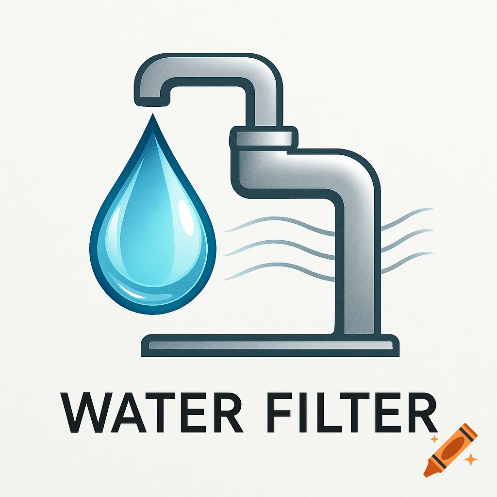 A stylized logo showing a silver faucet dripping a large blue water drop, with the words "WATER FILTER" below.