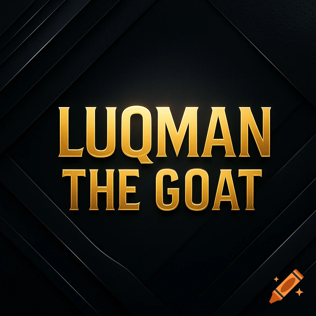 Golden text 'LUQMAN THE GOAT' on a dark, sleek background with subtle diagonal lines.