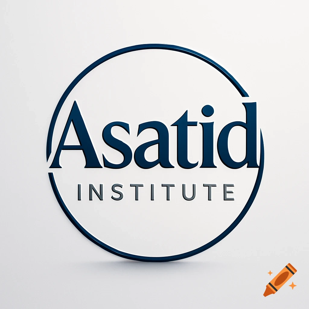 A circular logo with the words "Asatid INSTITUTE" in dark blue, featuring a subtle 3D effect on a white background.