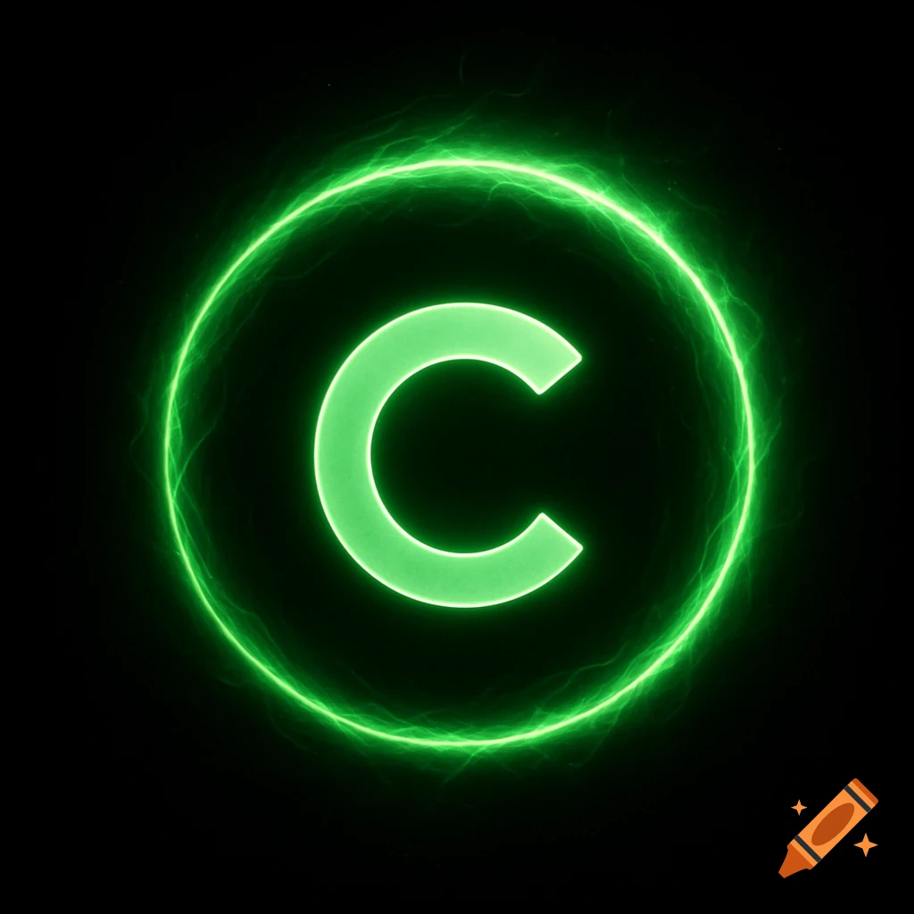 A vibrant electric green letter 'C' enclosed within a circular lightning energy field, set against a dark background.