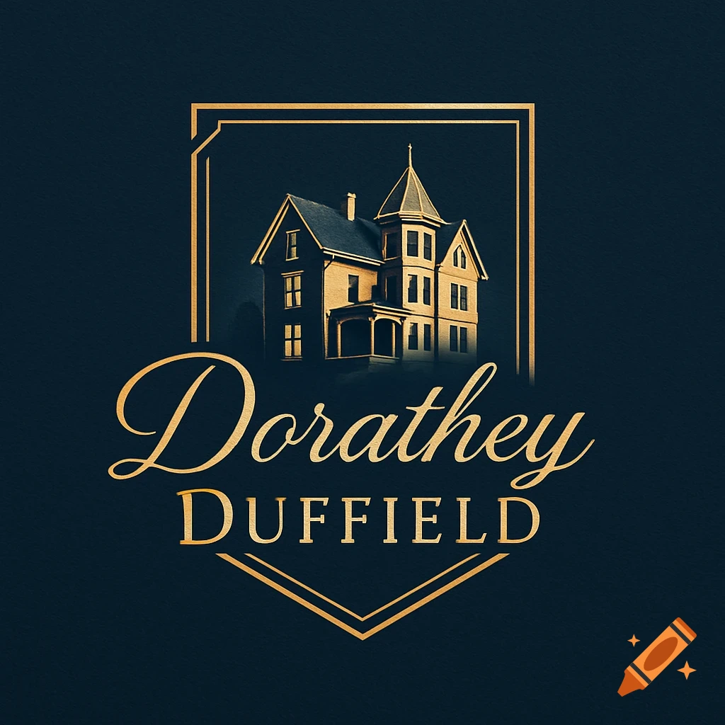 Elegant gold and dark blue real estate logo for Dorathey Duffield, featuring a vintage house design.