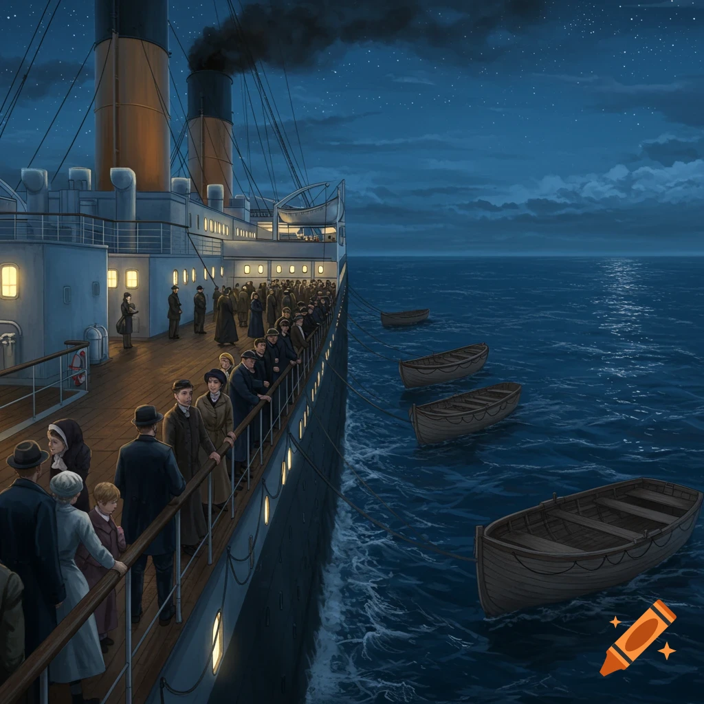 Scene of the Sinking Titanic created on Craiyon, image size:1024x1024