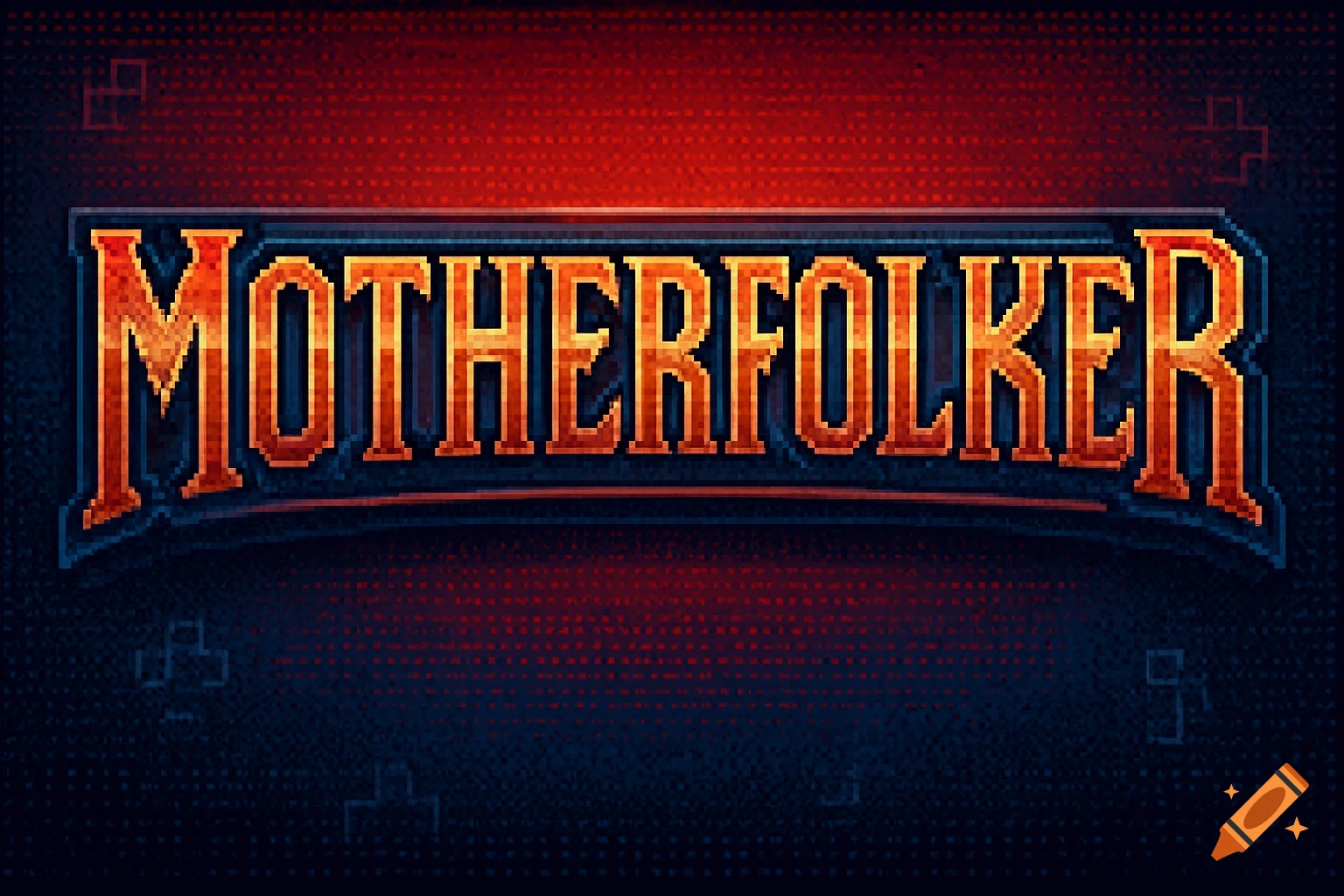 Pixel art logo featuring the word "MOTHERFOLKER" in orange and red, set against a dark red and blue background.