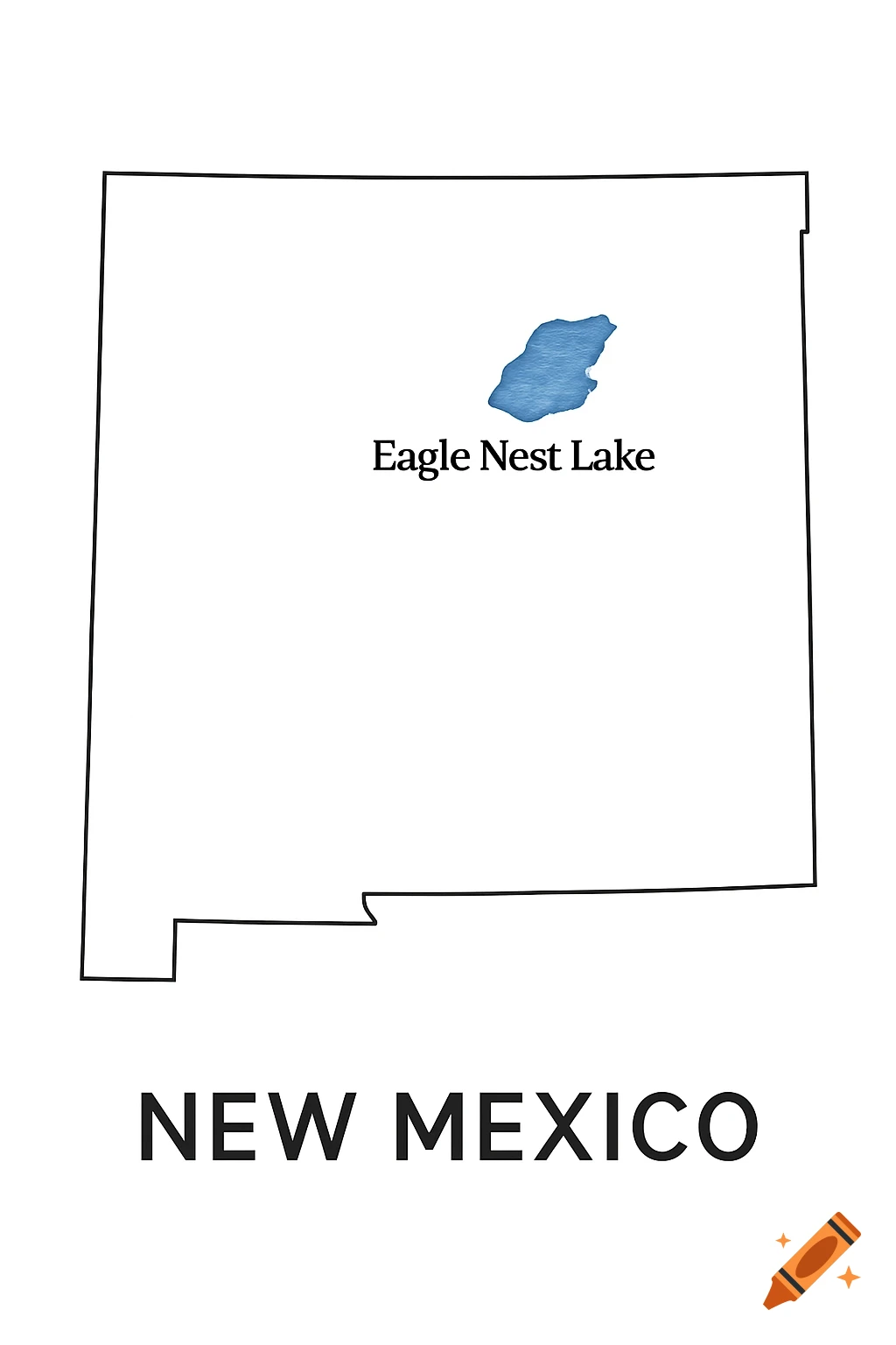 Outline map of New Mexico with Eagle Nest Lake labeled, on a white background.