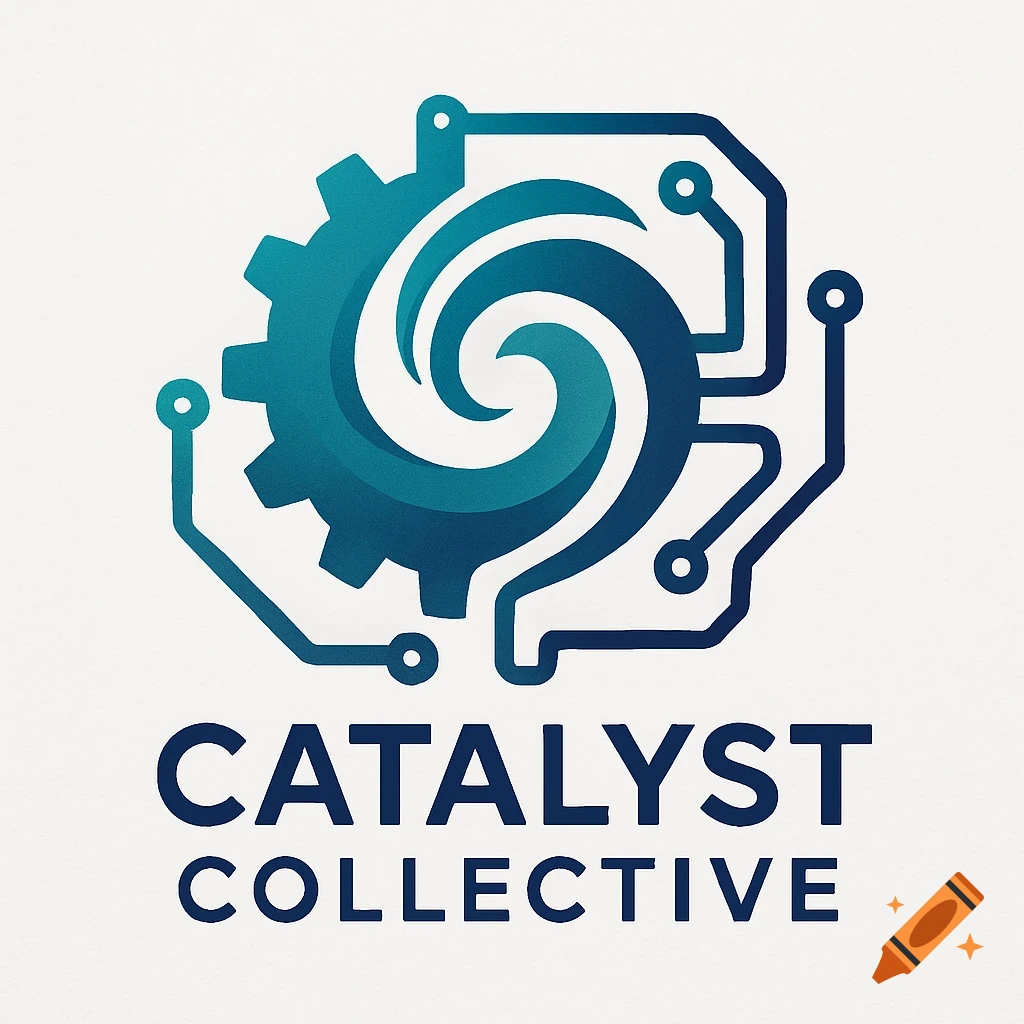 Logo with a teal gradient gear and circuit board traces above the text 'CATALYST COLLECTIVE'.
