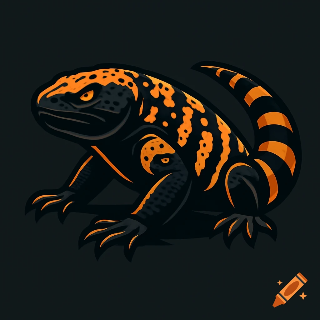 Stylized black and orange Gila monster logo with a menacing expression.