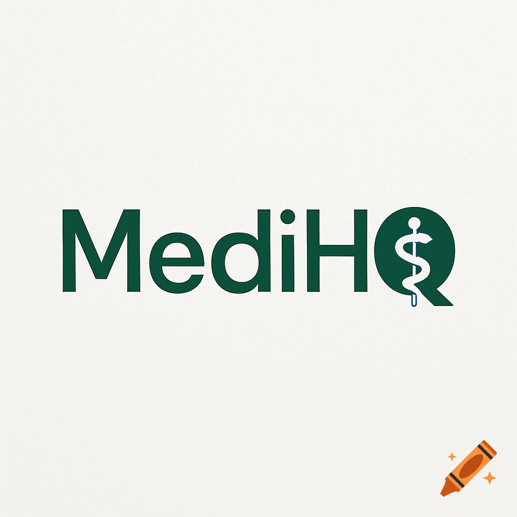 Logo for MediHQ with stylized green text and a blue Rod of Asclepius symbol integrated into the 'Q'.