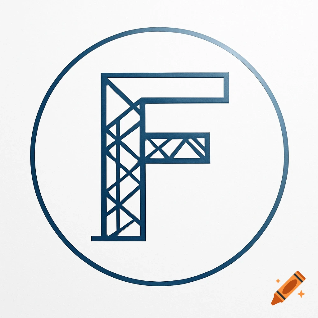 Blue stylized letter F in a circle logo with a framework pattern on a white background.