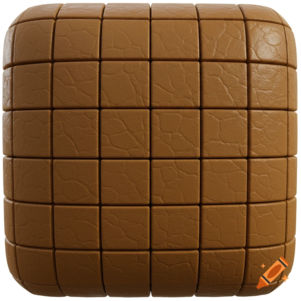 A brown, blocky leather texture with a rough surface, styled like a Minecraft block.