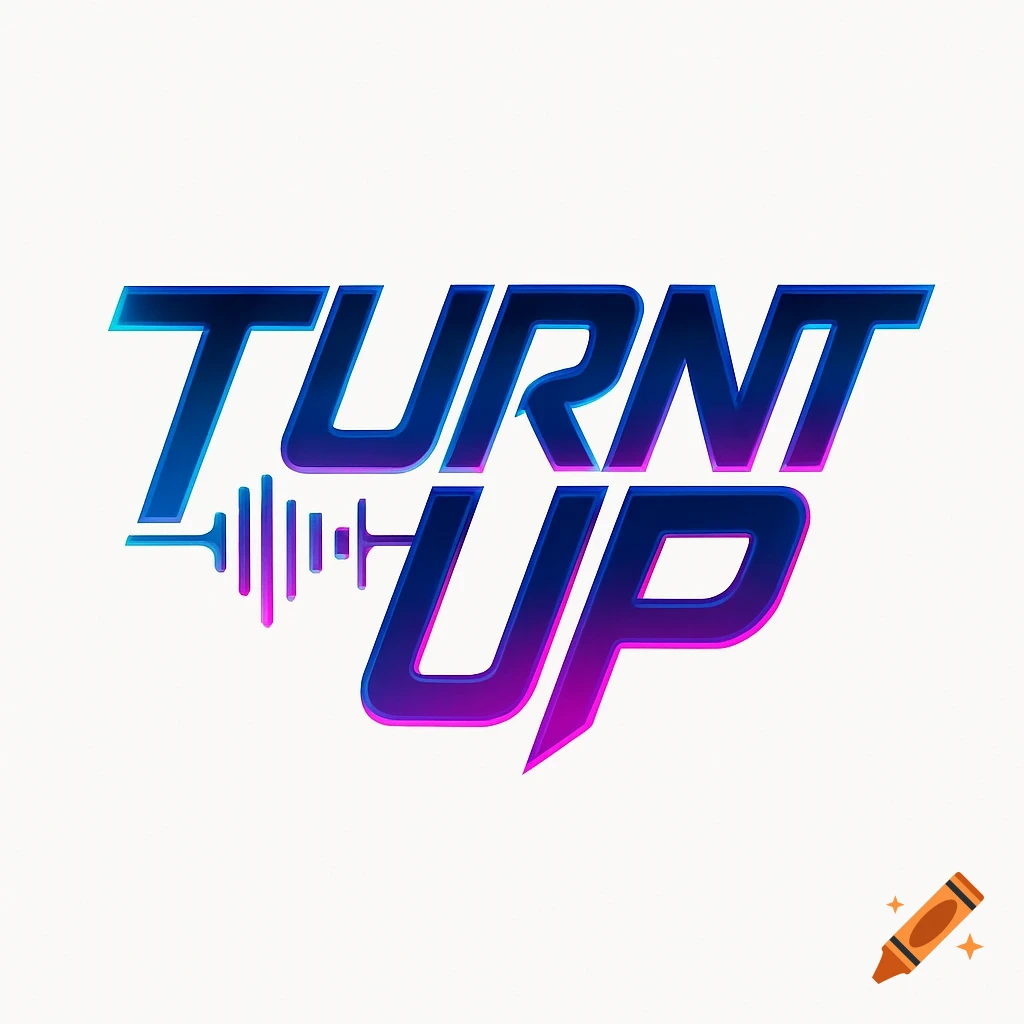 A logo for a band named 'Turnt Up', with the text in a vibrant blue and purple gradient, featuring a sound wave graphic underneath the first word.
