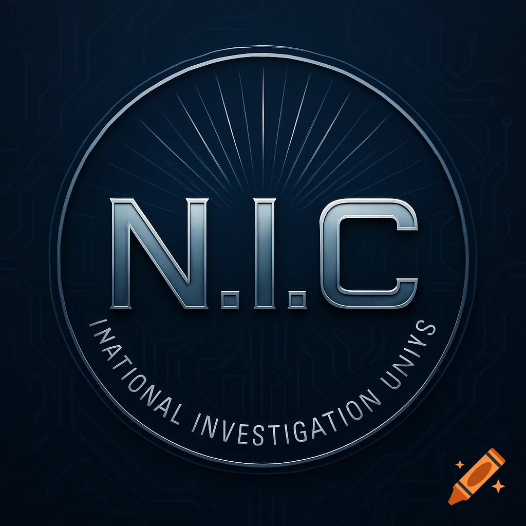 Metallic N.I.C. logo for 'National Investigation Univs' on a dark, circuit board background.