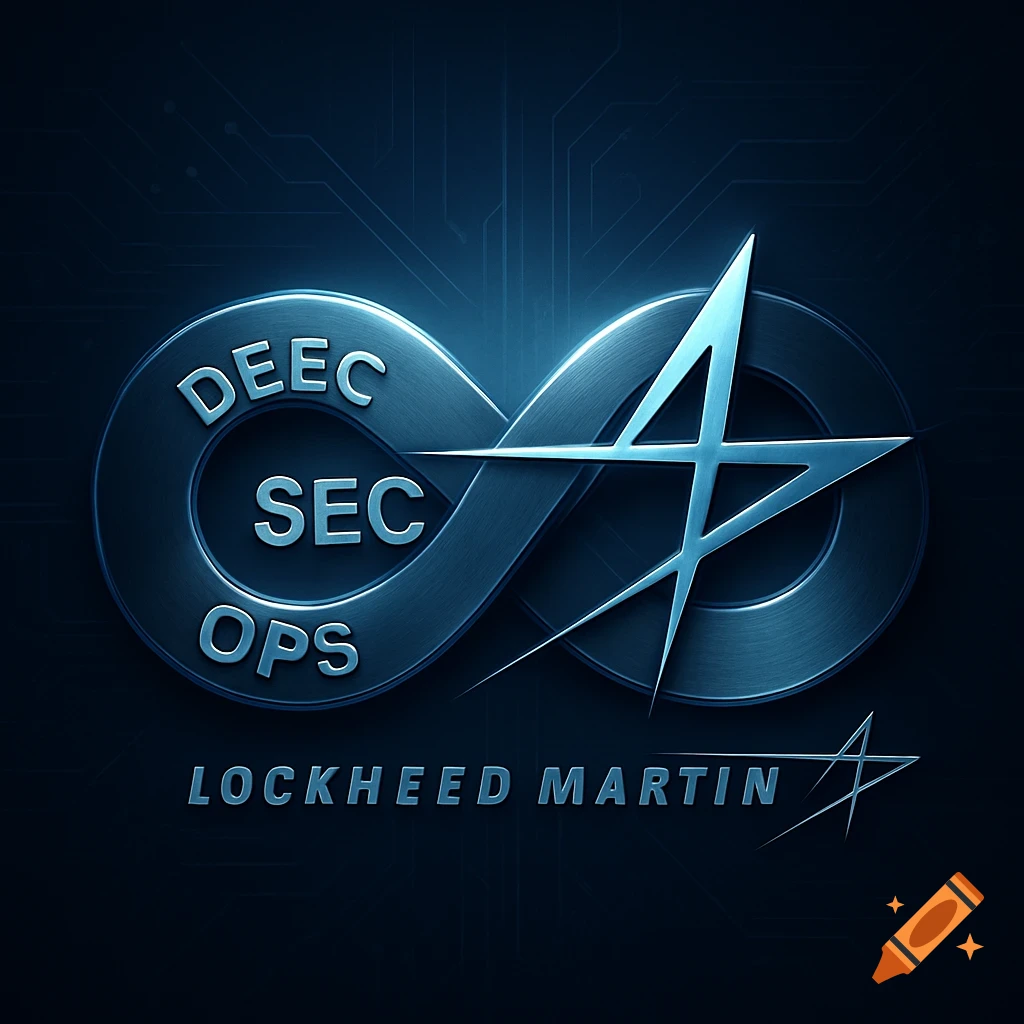 Futuristic blue metallic logo for DEEC SEC OPS and Lockheed Martin, with a circuit board background.