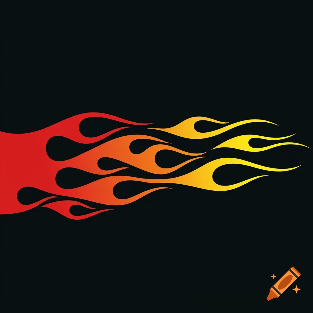 Stylized vector art flames in red, orange, and yellow on a black background, resembling hot rod car decals.