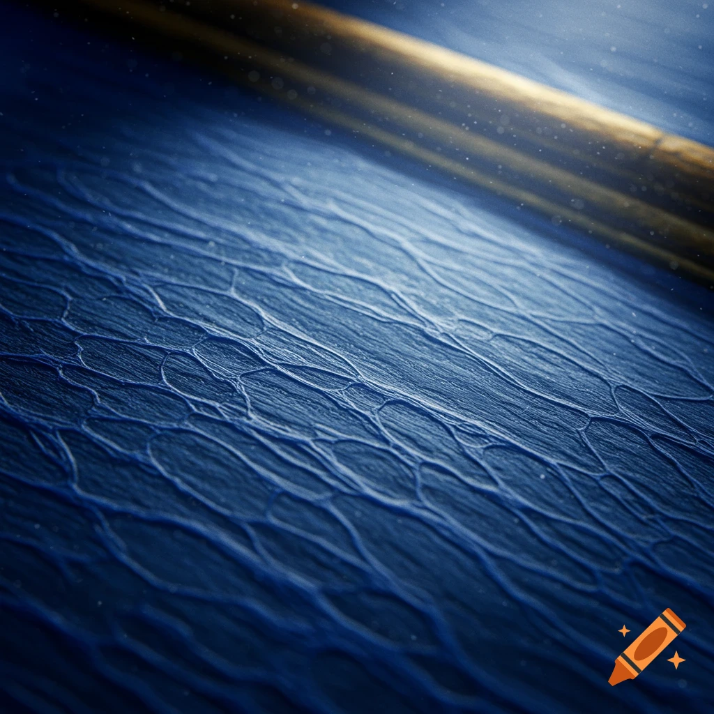 Close-up of a deep blue, intricate vein-like texture with a golden bar diagonally across the top right, illuminated by light.