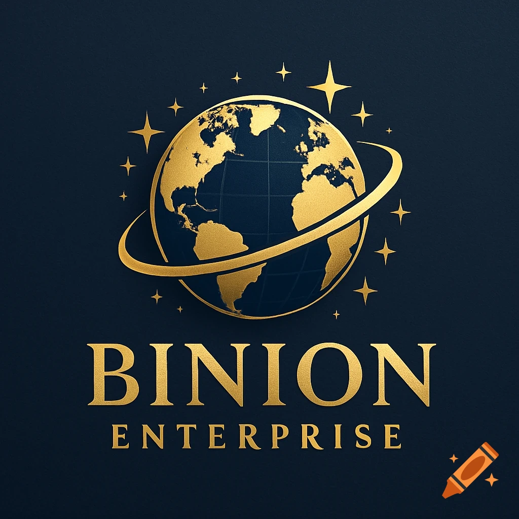 Golden globe and stars logo on a dark blue background with 'BINION ENTERPRISE' text.