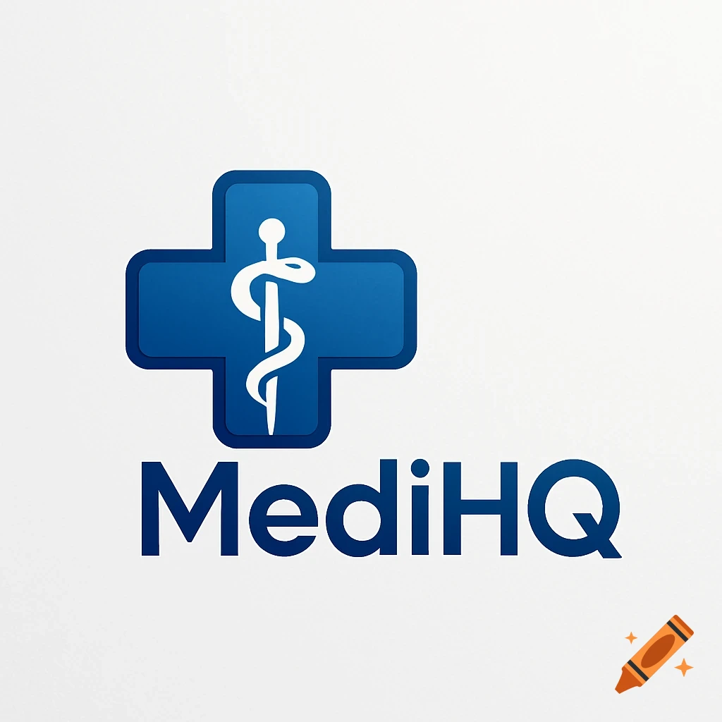 A blue medical cross logo with a white Rod of Asclepius and the text 'MediHQ' below it on a white background.