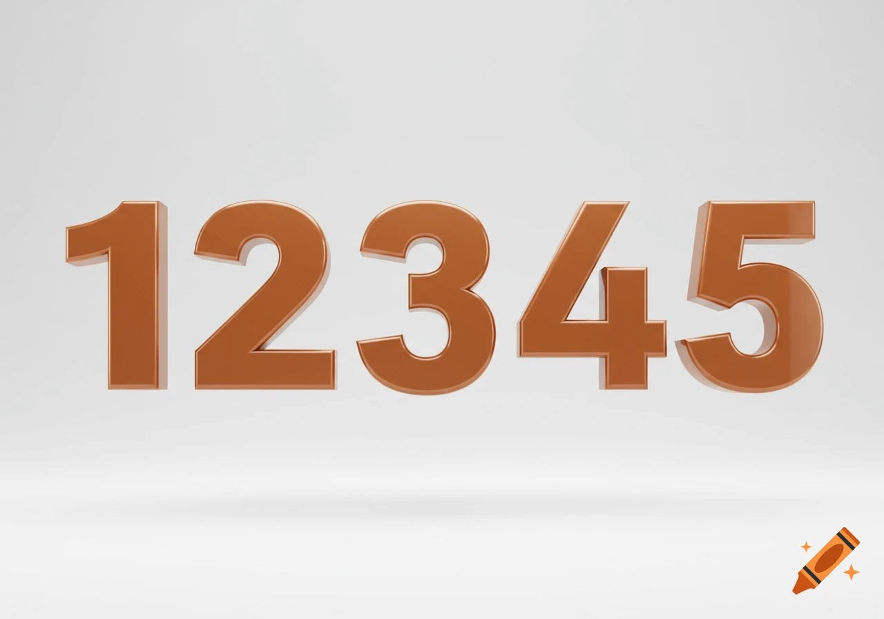 Glossy brown 3D numbers 1, 2, 3, 4, 5 arranged in a row against a white background.