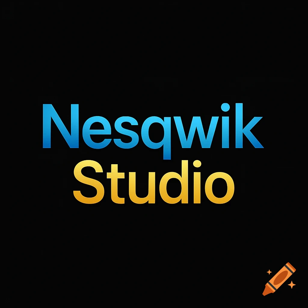 The words 'Nesqwik Studio' in blue and gold gradient text on a black background.