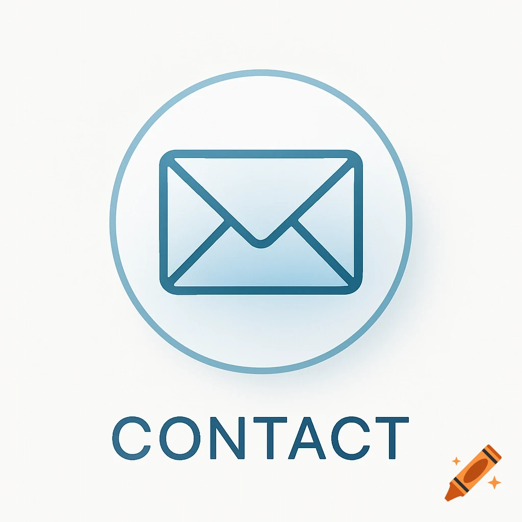 A blue outline icon of an envelope inside a circle, with the word 'CONTACT' below, on a white background.