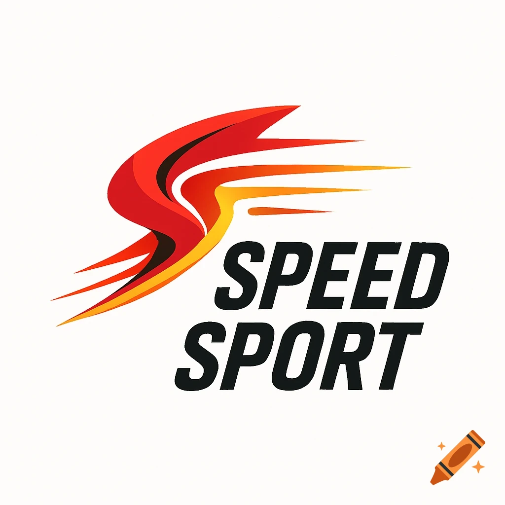 Sleek red, orange, and yellow abstract speed-line logo with bold black text "SPEED SPORT" on a white background.