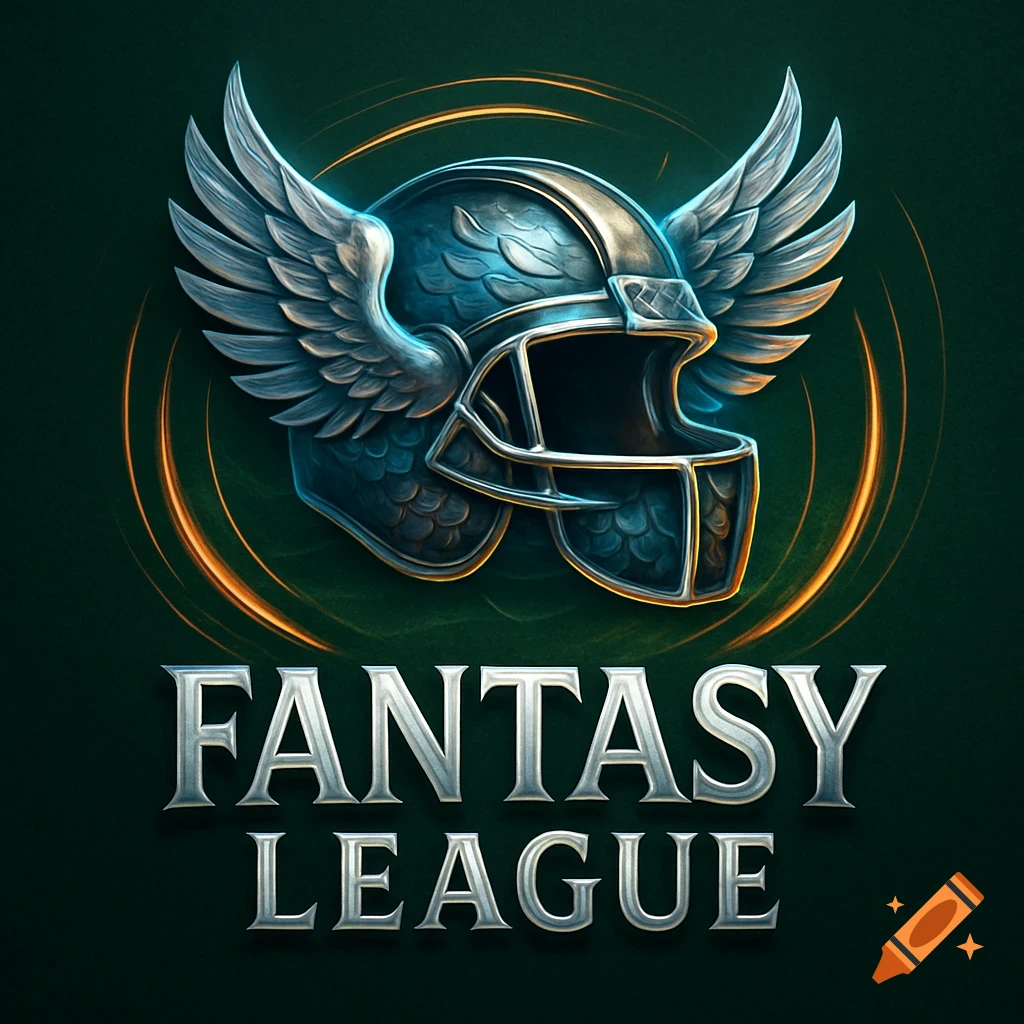 Stylized logo of a winged football helmet with 'FANTASY LEAGUE' text on a dark green background.