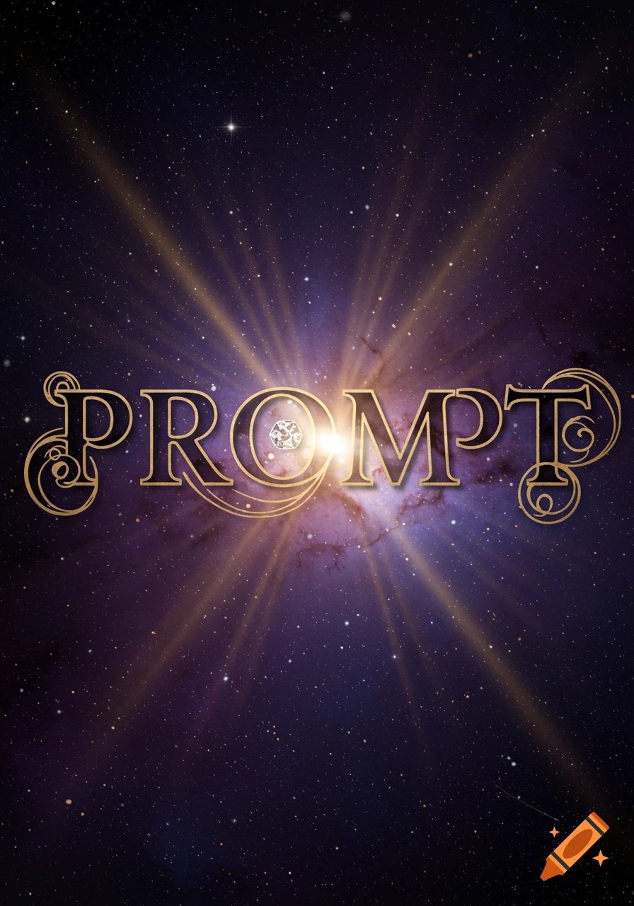 The word PROMPT in glowing, ornate golden letters against a starry galaxy background with radiant light rays.