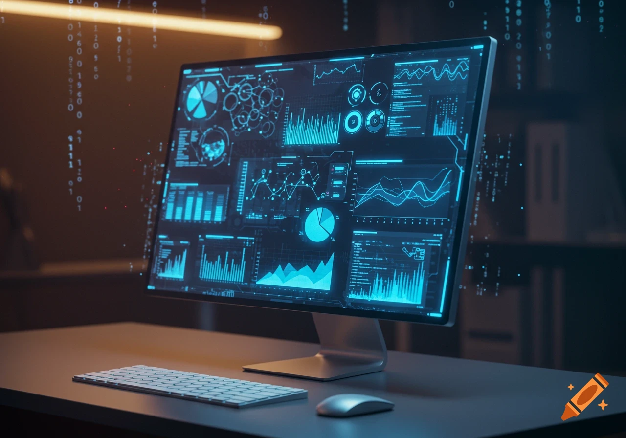 A stylized illustration of a young male data scientist with glasses ...