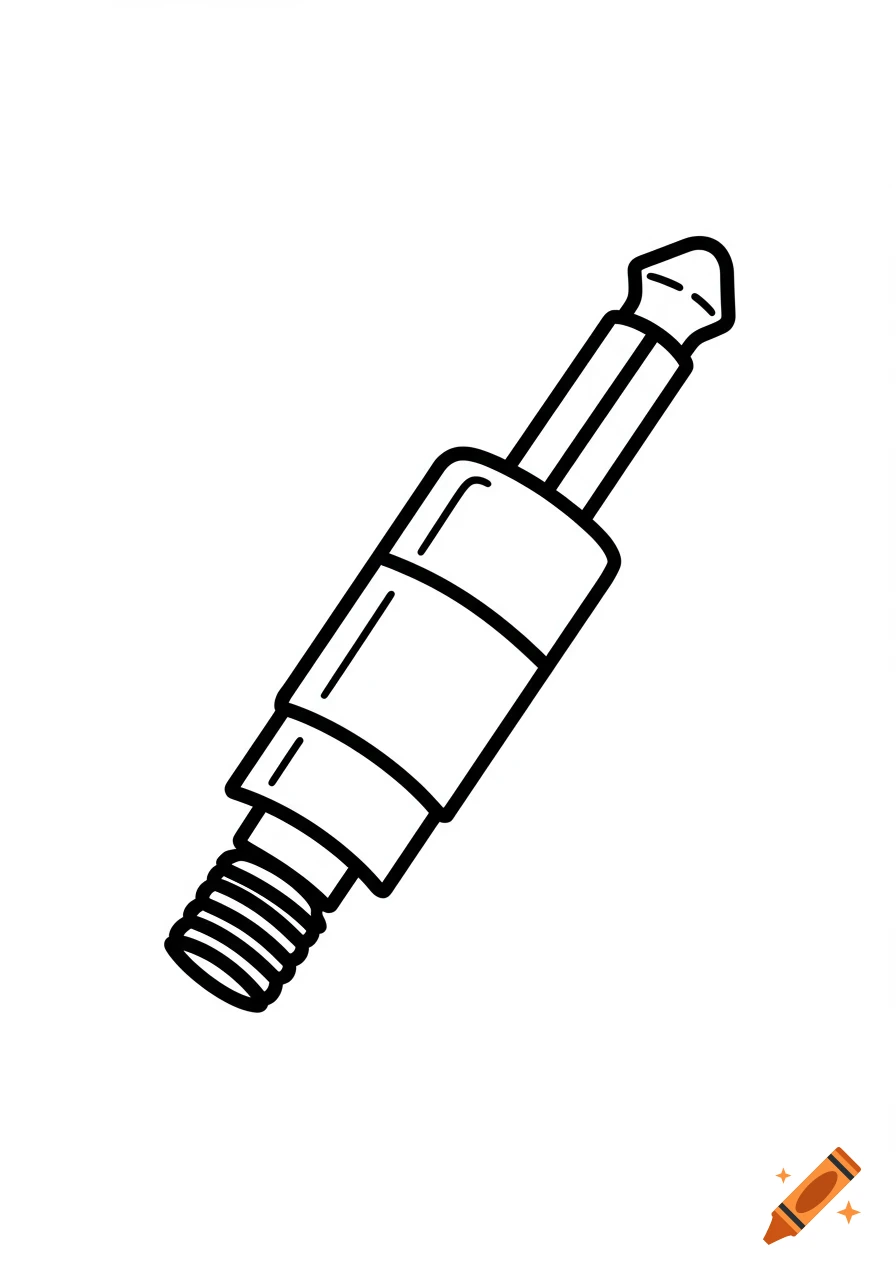 Black and white line drawing of a 1/4 inch TRS phone plug on a white background.