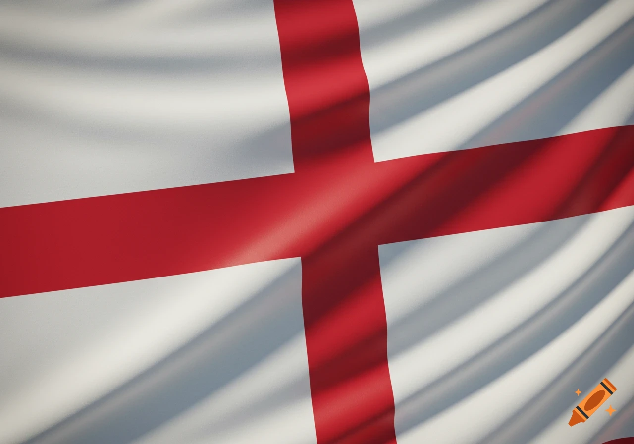 A white flag with a red cross (St. George's Cross), representing England, waves with realistic folds and shadows.