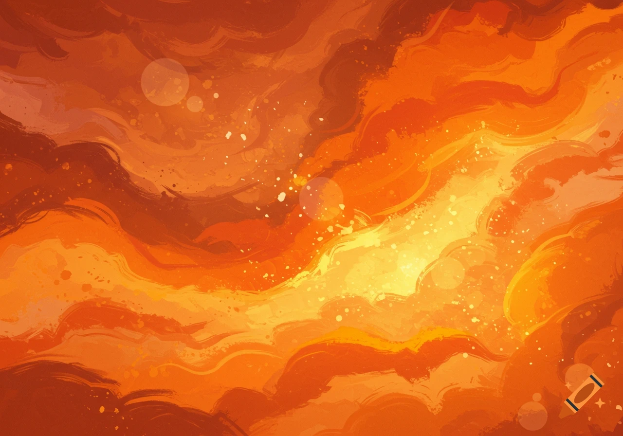 Abstract background with swirling brushstrokes in shades of orange, yellow, and red, creating a warm, vibrant texture.