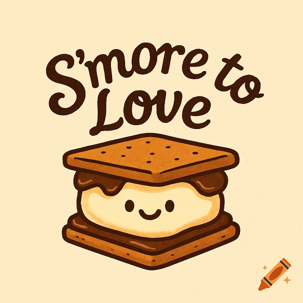 Cartoon illustration of a smiling s'more with the text 'S'more to Love' above.