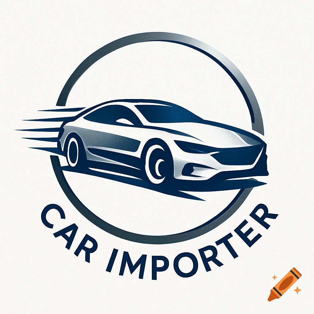 Stylized silver and blue car with speed lines in a circular logo with 'CAR IMPORTER' text below.