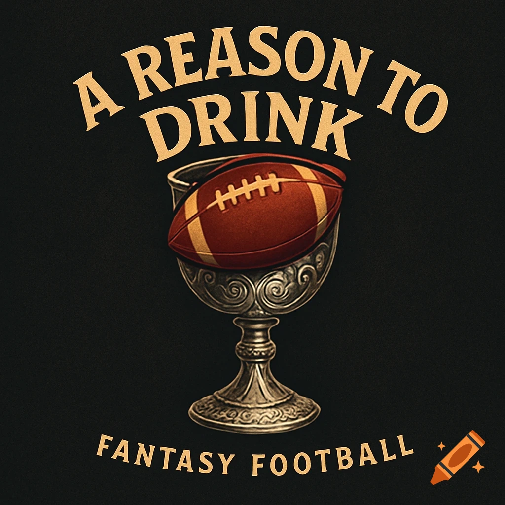 Logo for a fantasy football league featuring a football in an ornate silver goblet, with text 'A REASON TO DRINK FANTASY FOOTBALL'.